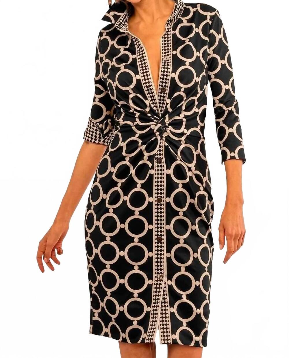 NEW GRETCHEN SCOTT twist front dress in dip & dot black